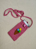Ice Cream Knitted Phone Crossbody Bag | Cute Summer Smartphone Sleeve with Strap | Handmade Sweet Dessert Tech Pouch | Fun Birthday Gift for Her
