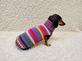 Handmade Knit Dachshund Sweater - Colorful Striped Dog Clothes