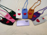 Heart Knitted Phone Crossbody Bag | Crochet Valentine Gift for Her | Small Romantic Smartphone Purse with Heart Decor | Made with Love Phone Sleeve