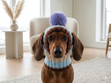 Comfort-Fit Knitted Dog Snood for Dachshunds - Soft Ribbed Dog Hat with Pom-Pom - Stay-On Winter Headwear for Long-Haired & Smooth Doxies