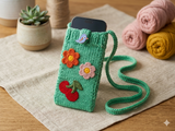 Knitted Smartphone Pouch with Fruit Patches • Aesthetic Crochet Phone Sock • Cute Handmade Gift for Her