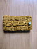 Cozy Cable Knit Phone Cover, Cream White Knitted Phone Pouch with Wooden Button, Protective Smartphone Sleeve, Winter Tech Gift