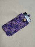 Handmade Knitted Phone Sleeve Case - Soft Wool Protective Sock Pouch for iPhone & Android - Colorful Cable Knit Phone Cover with Wooden Button