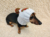 Christmas heart Dog Hat PomPom, Designer Pet Party Clothes outfit, Warm Winter knitted Dachshund cap with Pattern, gift for dogs lover