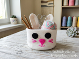 Crochet Bunny Basket, White Rabbit Nursery Storage Bin, Small Easter Egg Basket, Cute Yarn Bowl, Kids Room Decor, Baby Shower Gift