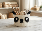 Crochet Panda Basket, Black and White Bear Nursery Storage Bin, Cute Makeup Brush Holder, Small Yarn Bowl, Kawaii Room Decor, Baby Shower Gift