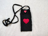 Heart Knitted Phone Crossbody Bag | Crochet Valentine Gift for Her | Small Romantic Smartphone Purse with Heart Decor | Made with Love Phone Sleeve