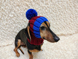 Cute Hand-Knitted Dachshund Snood and Pom-Pom Beanie Set - Cozy Dog Hat and Neck Warmer