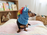 Handmade Knitted Unicorn Dog Snood with Rainbow Mane & Ears