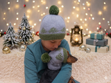 Angora wool snood hat set for mom and dog, snood hat set for housewife and dachshund, mom and dachshund with pompoms