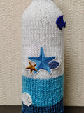 Starfish Knitted Wine Bottle Cover - Ocean Shells Cozy, Beach House Table Decor, Coastal Gift for Sea Lovers
