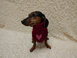 Wool Heart sweater with arans for a dog, dachshund warm clothes jumper with Cable
