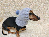 Angora Super Warm Dog Hat with Pom-Pom, Knitted Costume Pet Clothes Warm Cap Closed Ears for Dachshund beanie