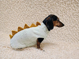 Knitted Dachshund Sweater with Dino Spikes, Wiener Dog Clothes, Custom Doxie Knitwear, Dinosaur Dog Costume, Small Dog Winter Sweater