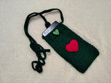 Heart Knitted Phone Crossbody Bag | Crochet Valentine Gift for Her | Small Romantic Smartphone Purse with Heart Decor | Made with Love Phone Sleeve