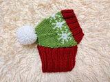 Snowflakes Dog Hat PomPom, Designer Pet Party Clothes outfit, Warm Winter knitted Dachshund cap with Pattern, gift for dogs lover