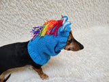 Handmade Knitted Unicorn Dog Snood with Rainbow Mane & Ears