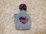 Patriotic Dog Hat with Heart US Flag Pom Pom Warm Winter Wool Dachshund Clothes
