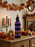 Purple Witch Halloween Wine Bottle Cover | Knit Striped Cozy