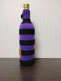 Purple Witch Halloween Wine Bottle Cover | Knit Striped Cozy