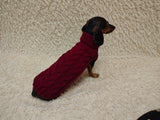 Wool Heart sweater with arans for a dog, dachshund warm clothes jumper with Cable