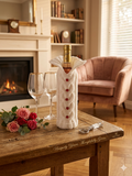 Knitted Wine Bottle Cozy Cable Knit Sleeve, Red Valentine’s Day Wine Decor, Heart Buttons Bottle Sweater, Wedding Table Decor Housewarming Gift
