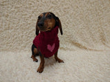 Wool Heart sweater with arans for a dog, dachshund warm clothes jumper with Cable