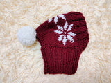Christmas holiday Snowflake Dog Hat PomPom, Designer Pet Party Clothes outfit knitted Dachshund Beanie with Pattern