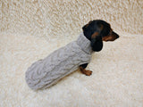 Paw print wool sweater with arans for dogs, dachshund warm clothes jumper with cables
