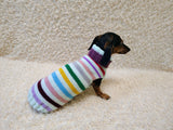 Handmade Knit Dachshund Sweater - Colorful Striped Dog Clothes
