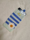 Daisy Phone Sock, Knit Striped Phone Sleeve, Cute Flower Phone Case Pouch, Handmade Cotton Phone Bag, Gift for her, Cozy Phone Holder