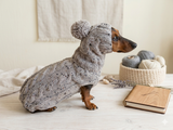 Gray alpaca wool costume with classic arana sweater and hat for dachshund or small dog, winter set sweater and hat for dogs