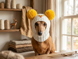 Hat with deer and two pompons for dog