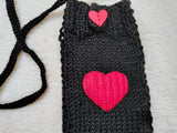 Heart Knitted Phone Crossbody Bag | Crochet Valentine Gift for Her | Small Romantic Smartphone Purse with Heart Decor | Made with Love Phone Sleeve
