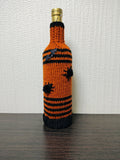 Spider & Bat Halloween Wine Bottle Cover | Knit Orange Cozy