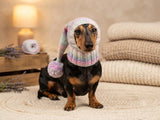 Knitted Dog Snood Hat with Pom Pom – Warm Winter Puppy Beanie & Dachshund Clothes
