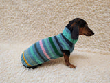 Handmade Knit Dachshund Sweater - Colorful Striped Dog Clothes