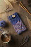 Handmade Knitted Phone Sleeve Case - Soft Wool Protective Sock Pouch for iPhone & Android - Colorful Cable Knit Phone Cover with Wooden Button