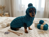 Alpaca wool costume with classic arana sweater and hat for dachshund or small dog, winter set sweater and hat for dogs