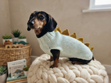 Knitted Dachshund Sweater with Dino Spikes, Wiener Dog Clothes, Custom Doxie Knitwear, Dinosaur Dog Costume, Small Dog Winter Sweater