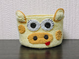 Crochet Cow Basket, Small Amigurumi Nursery Organizer, Cute Farm Animal Storage Bin, Handwoven Cotton Boho Decorative Basket, Gift for Baby Shower (4.7 \times 3.1")