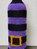 Purple Witch Halloween Wine Bottle Cover | Knit Striped Cozy