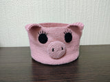 Pink Piglet Crochet Basket – 7" Small Animal Storage Organizer for Nursery, Kids Room & Craft Supplies – Handmade Pig Yarn Bowl & Gift
