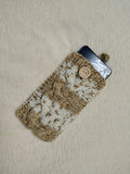 Handmade Knitted Phone Sleeve Case - Soft Wool Protective Sock Pouch for iPhone & Android - Colorful Cable Knit Phone Cover with Wooden Button