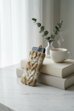 Handmade Knitted Phone Sleeve Case - Soft Wool Protective Sock Pouch for iPhone & Android - Colorful Cable Knit Phone Cover with Wooden Button