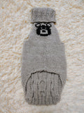 Bear print wool sweater with arans for dogs, dachshund warm clothes jumper with cable