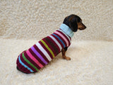 Handmade Knit Dachshund Sweater - Colorful Striped Dog Clothes