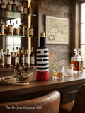 Navy & White Striped Wine Cozy with Red Ribbed Base