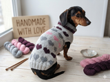 Size L sweater with hearts for a dog, dachshund sweater knitted with hearts