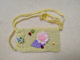 Knitted Crossbody Phone Bag with Flowers • Aesthetic Boho Cell Phone Purse • Handmade Shoulder Pouch for Smartphone